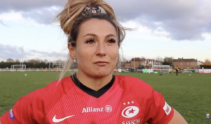 didi rugby ambassador, Vicky Fleetwood of Saracens wearing a red top