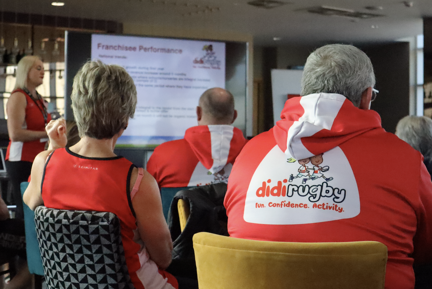 didi rugby CEO Vicky Macqueen presents to franchise owners at the annual didi rugby conference in March 2022