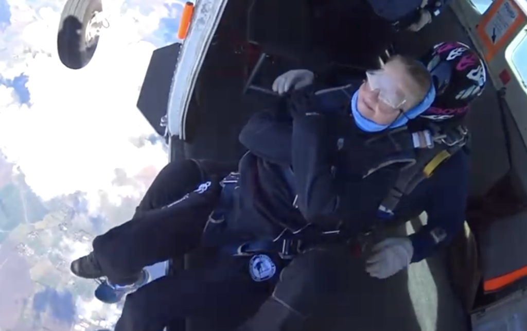 Kerri Arlando gets ready to jump out of a plane