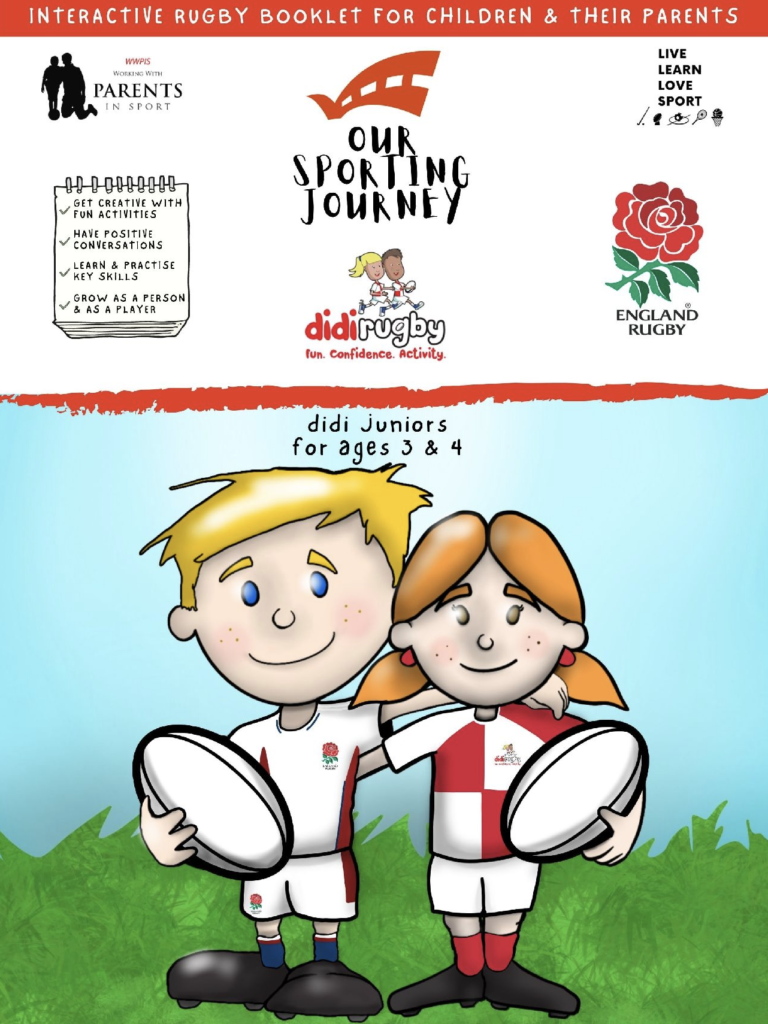 A book cover featureing two vcartoon children in didi rugby kits