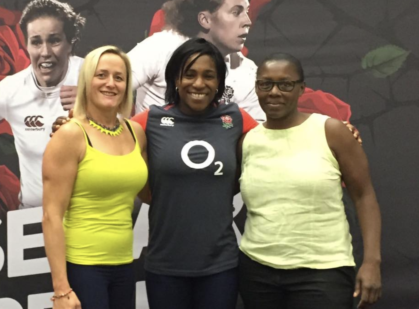 Maxine Bromley (right) stands with didi rugby founder and CEO Vicky Macqueen (left) and former England flanker Maggie Alphonsi