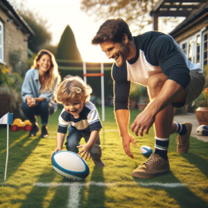 image of family playing didi rugby games in garden